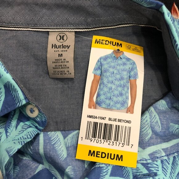 Hurley Men's Short Sleeve Button Up Size M Hawaiian Woven Patio Shirt LOT OF 2 - Picture 2 of 9